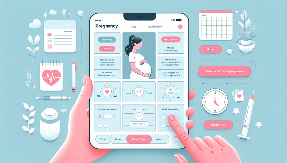 pregnancy app interface showing calendar and health tips