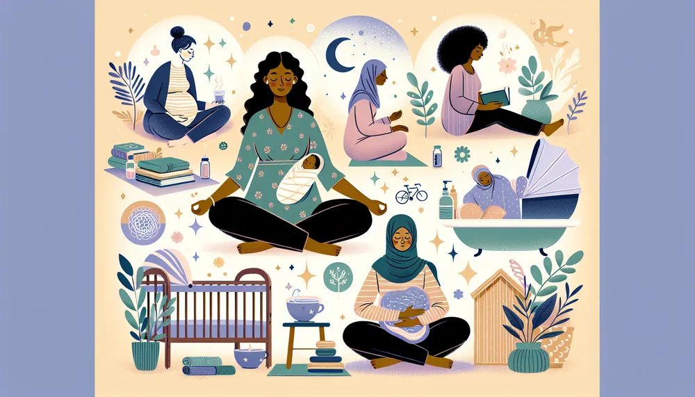 A serene and soothing image representing moms' self-care during the postpartum period