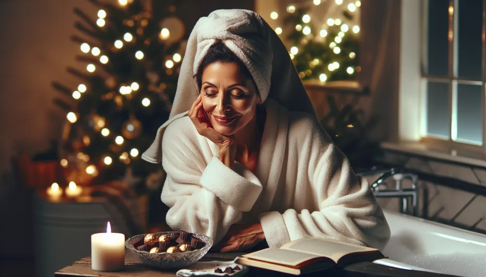 Mom enjoying a peaceful holiday self-care routine