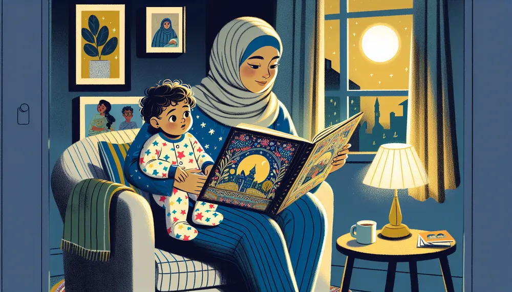 illustration of a mom reading a bedtime story to her baby