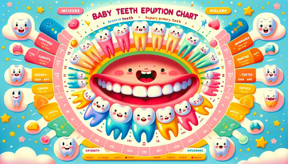 a colorful and friendly baby teeth chart