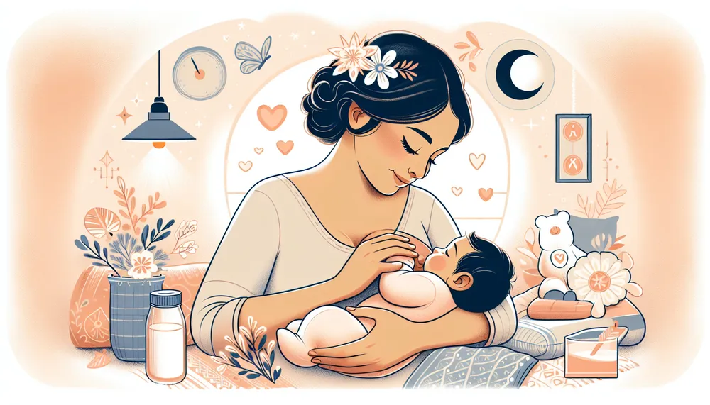 a comforting and soft illustration related to motherhood, breastfeeding, and baby care