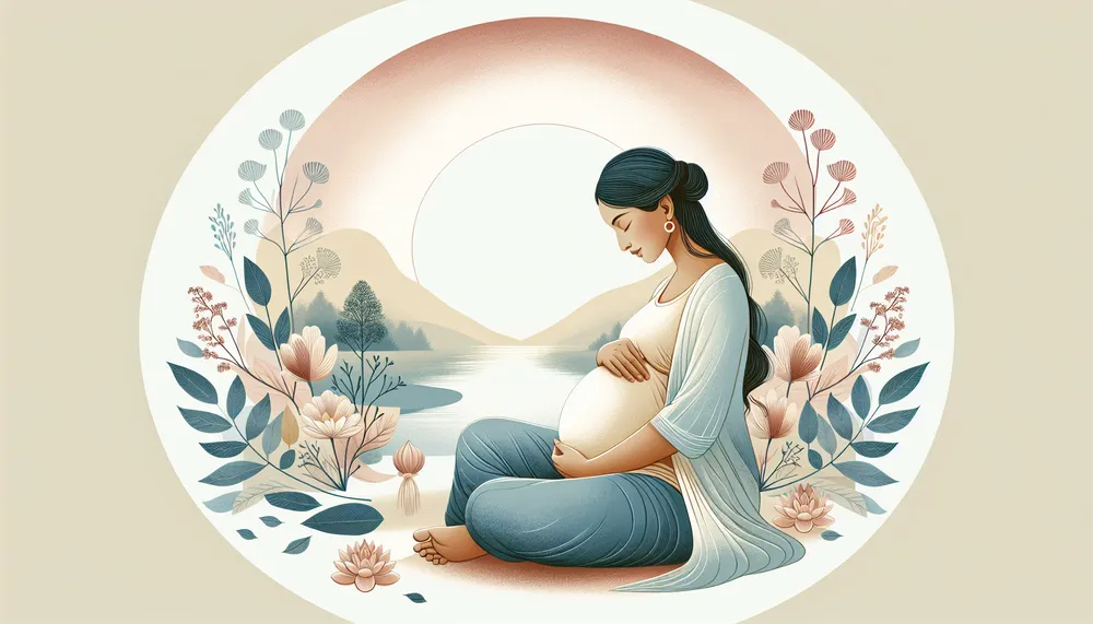 A serene illustration symbolizing motherhood and pregnancy, with soft colors and nurturing imagery.