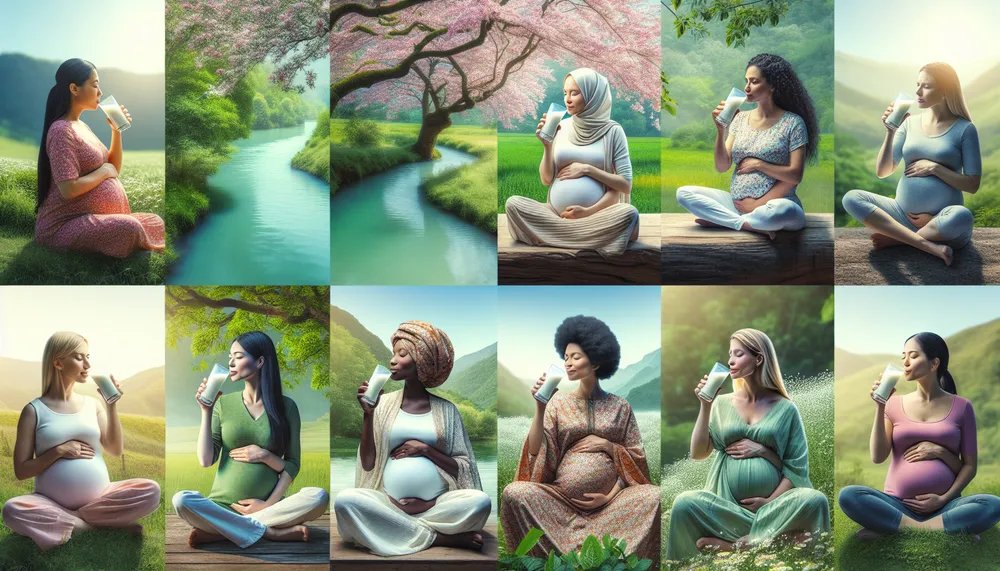 A serene image depicting the benefits of milk for expectant mothers