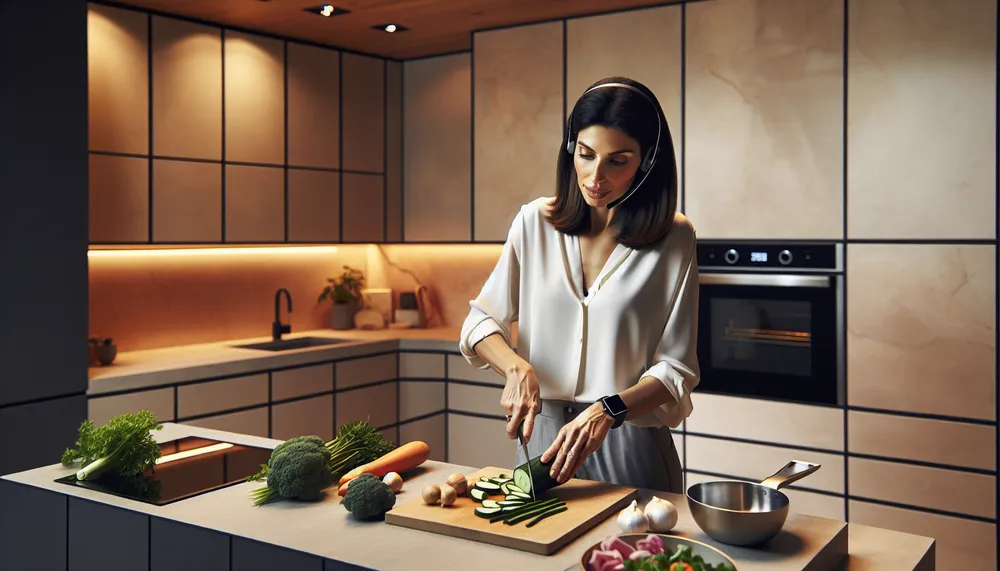 Busy mom preparing a quick and healthy meal in a modern kitchen