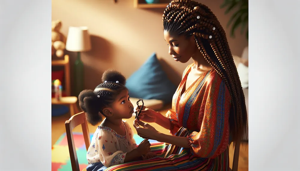 bubble braids hairstyle with a mother and child