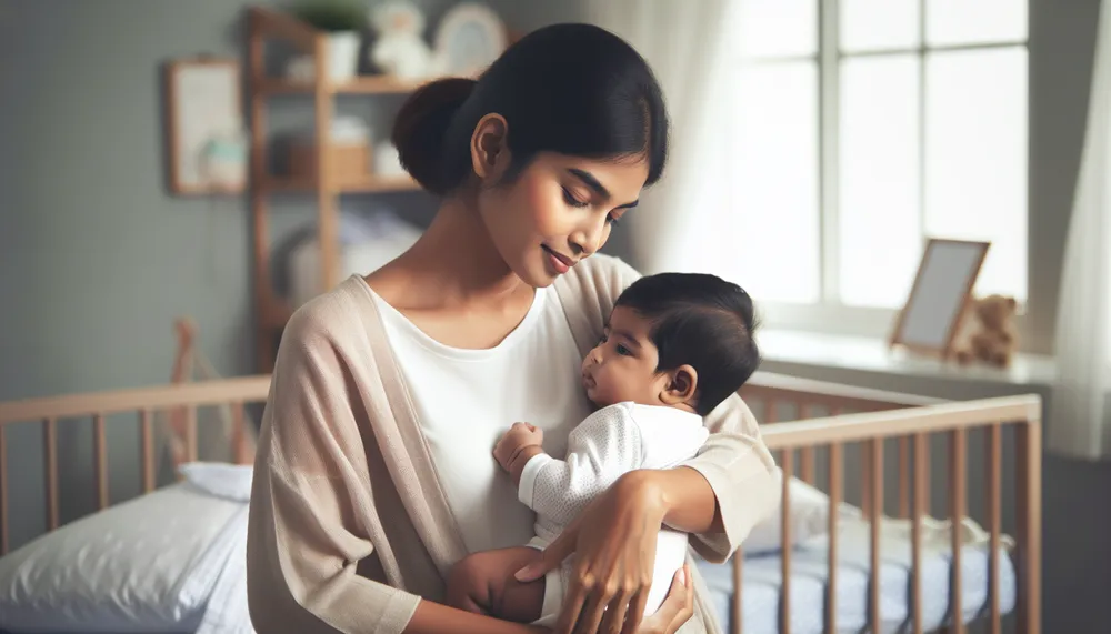 Caring mother with her baby, demonstrating baby care basics, soothing and gentle