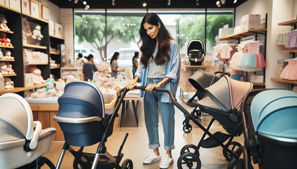 mother choosing stroller