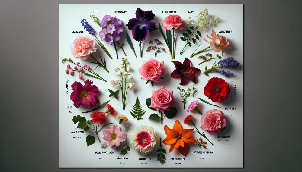 An illustration of flowers representing each month of birth