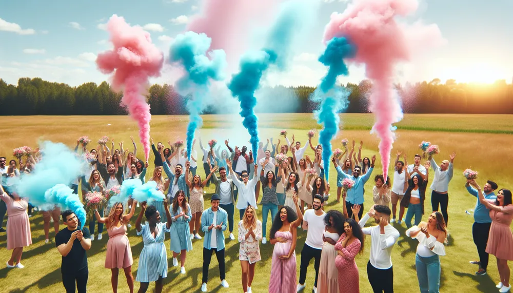 gender reveal smoke bombs celebration