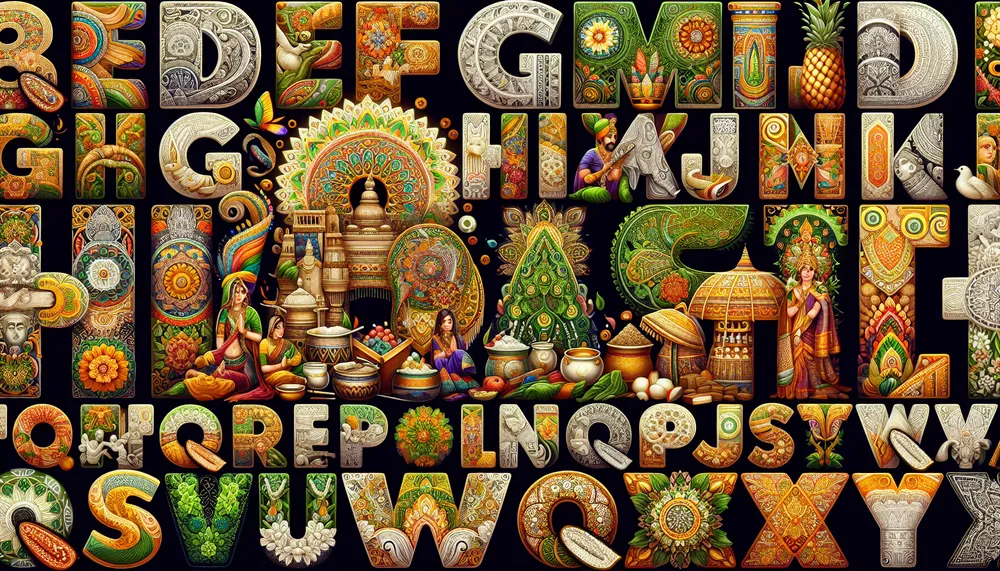 Indian cultural elements with alphabet letters