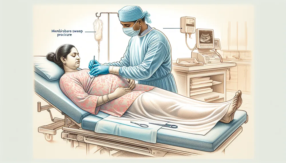 membrane sweep in the context of pregnancy and childbirth, illustration