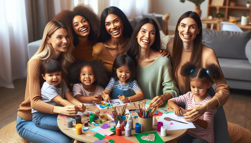 moms and kids enjoying creative crafts together