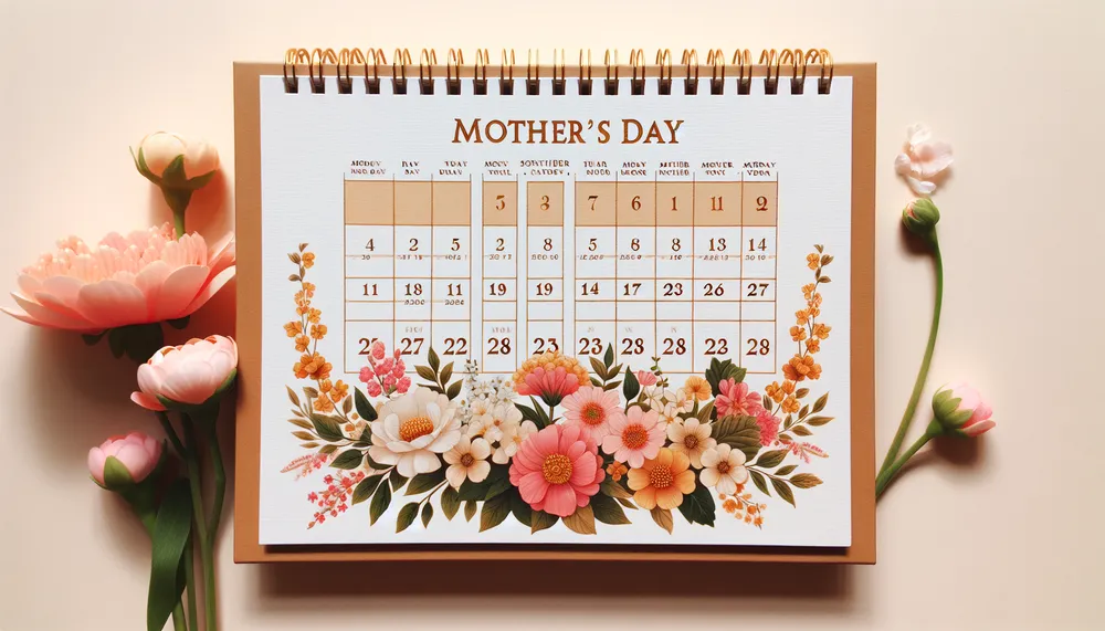 Mother's Day Calendar with Dates and Flowers