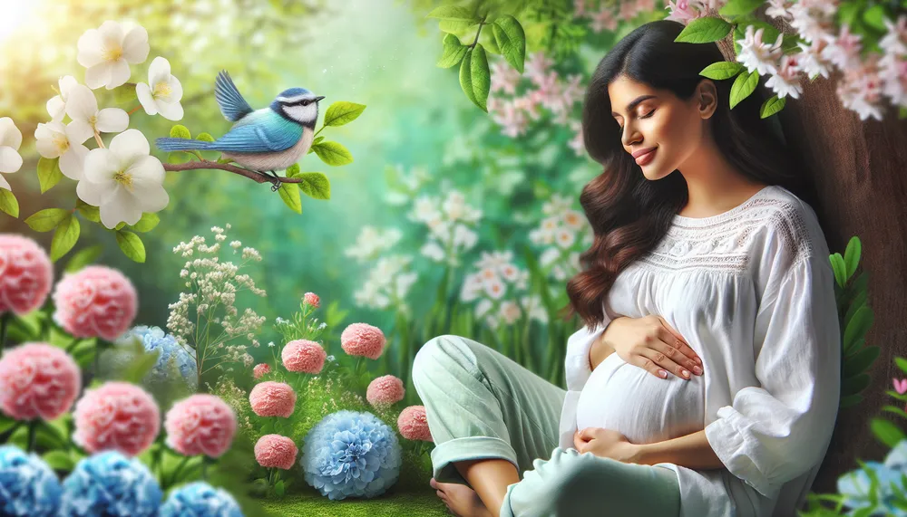 peaceful pregnant mother with a serene environment depicting health and care