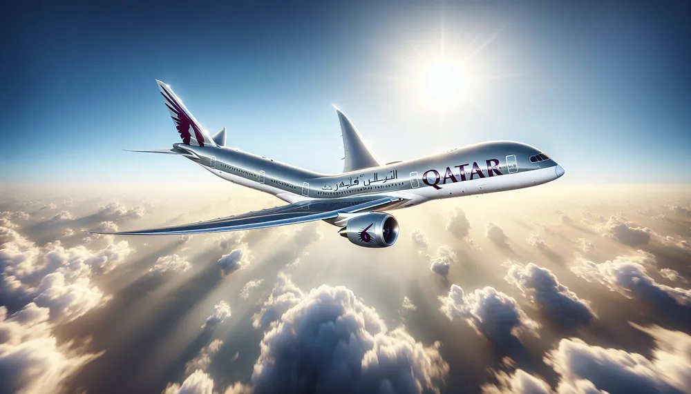 Qatar Airways airplane in the sky