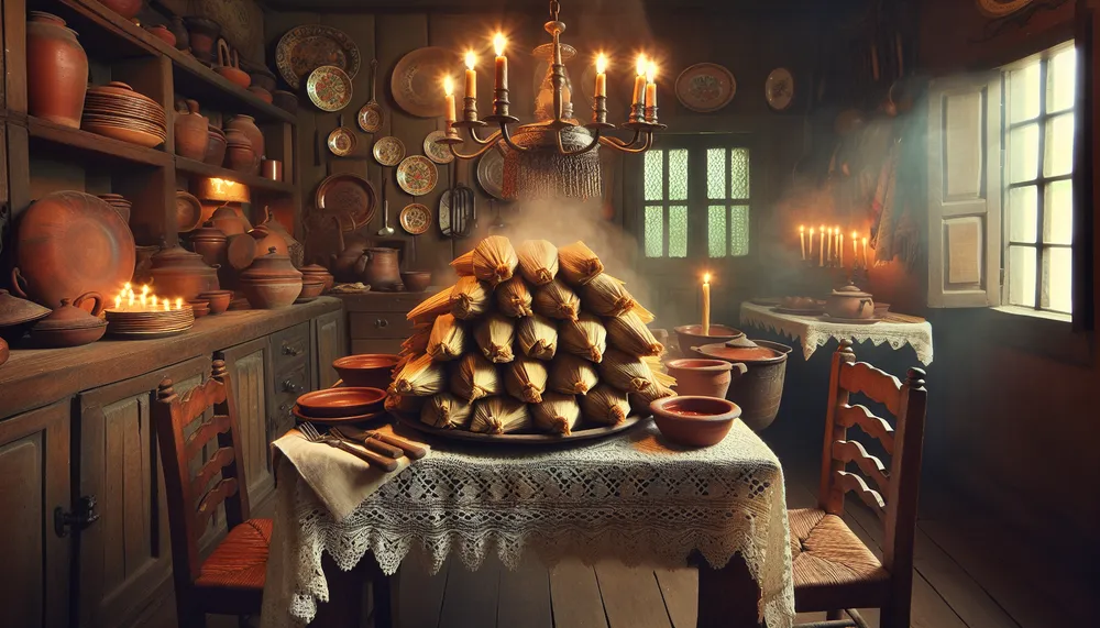 tamales on a traditional kitchen table setting