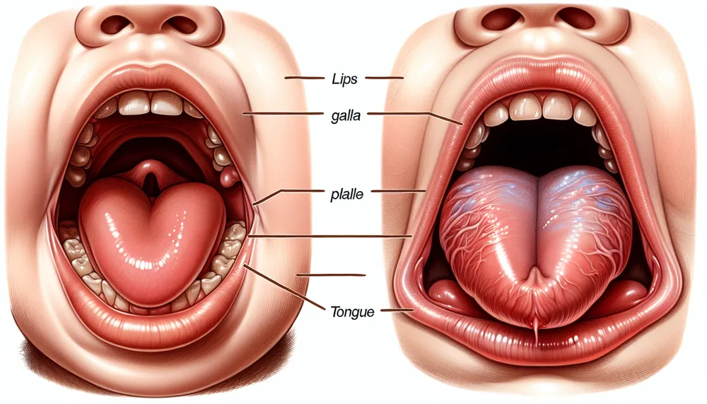 tongue tie vs normal infant mouth anatomy illustrations